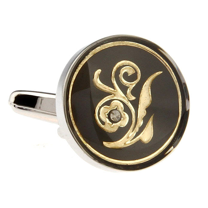 Classic Silver Round Gold Black Flowering Swirl Cufflinks Cuff Links Image 1