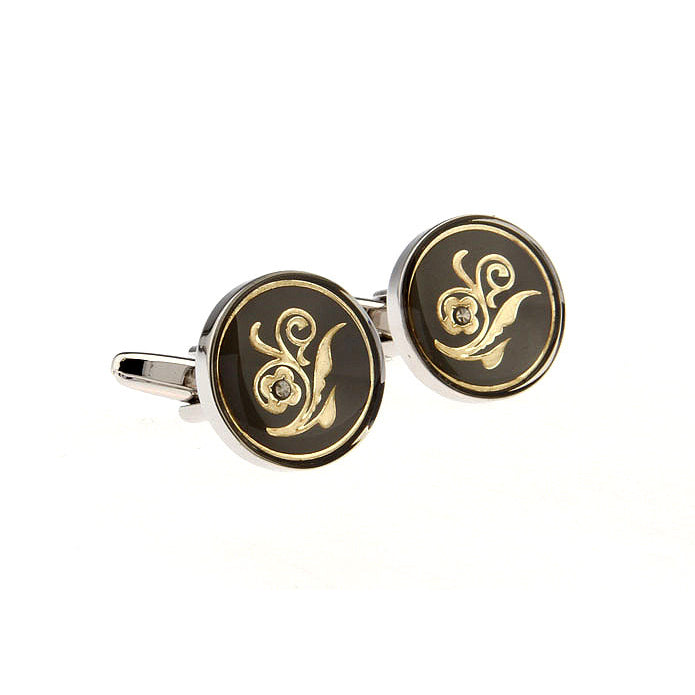 Classic Silver Round Gold Black Flowering Swirl Cufflinks Cuff Links Image 2