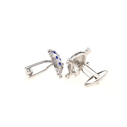 Designer Blue Crystal Skull Skeleton Head with Crossbones Cufflinks Cuff Links Image 3