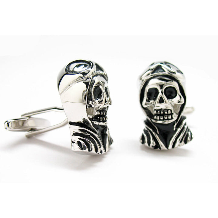 Kamikaze Cufflinks World War II Japanese Aircraft Suicidal Crash Ghost Aviator Skull Pilot Dead Skeleton Silver Tone Image 2