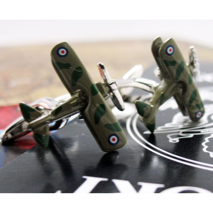 Camouflage Airplane Cufflinks World War I British Bi Plane Working Spinning Prop Cuff Links Image 2