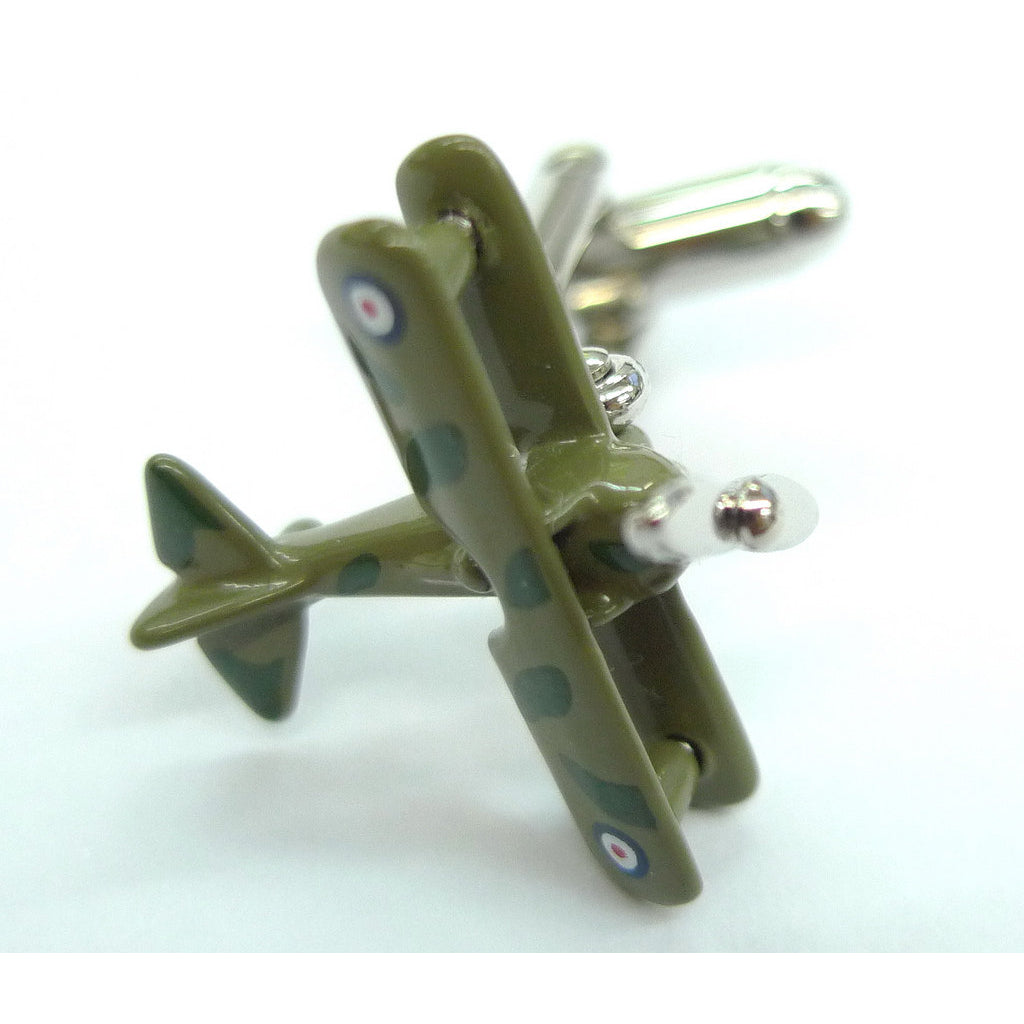 Camouflage Airplane Cufflinks World War I British Bi Plane Working Spinning Prop Cuff Links Image 3