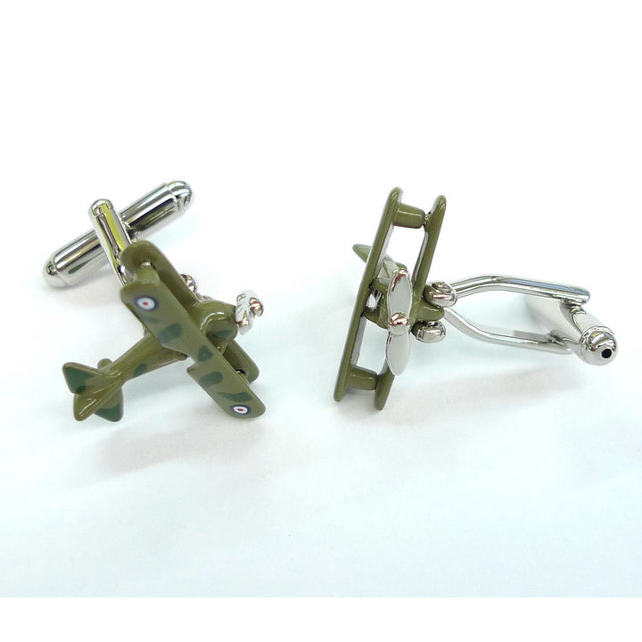 Camouflage Airplane Cufflinks World War I British Bi Plane Working Spinning Prop Cuff Links Image 4