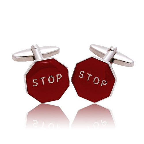 Red Stop Sign Cufflinks Novelty Cufflinks Fun Cool Guy Gift Cuff links Image 1