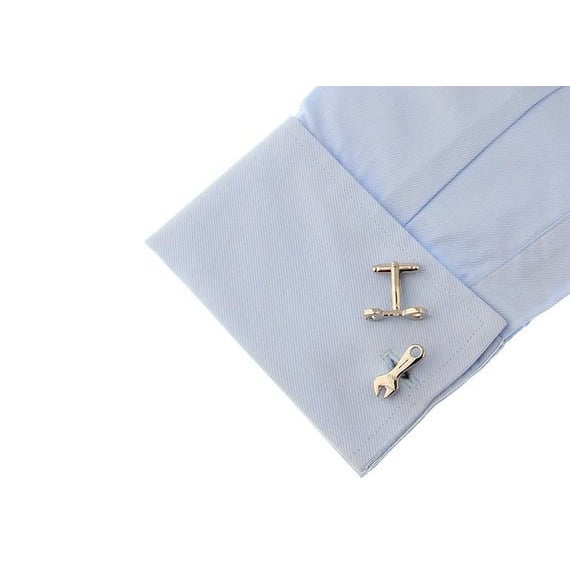 Silver Tools Cufflinks Wrench Cuff Links Mechanic Gears Auto Workshop Comes with Gift Box Image 3