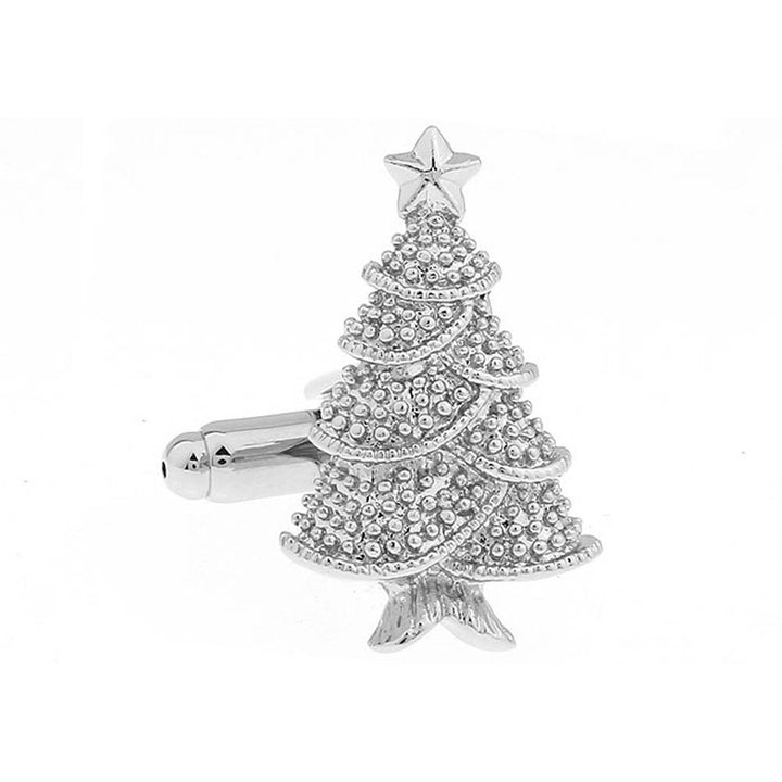 Christmas Tree Cufflinks Glistening Star Shiny Silver Tone Holiday Winter Wonderland Christmas Family Parties Work Party Image 2