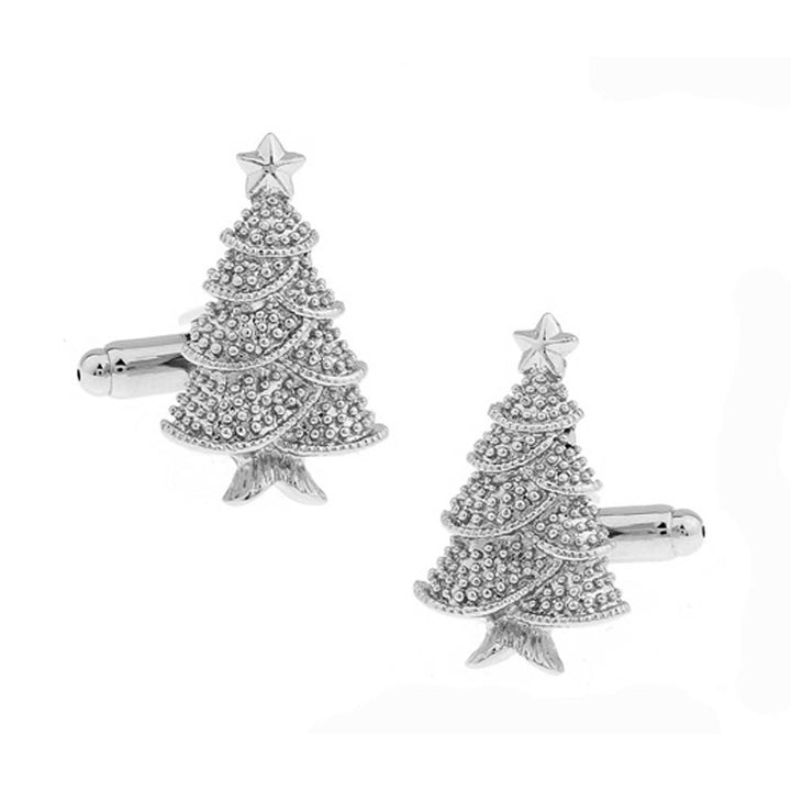 Christmas Tree Cufflinks Glistening Star Shiny Silver Tone Holiday Winter Wonderland Christmas Family Parties Work Party Image 4