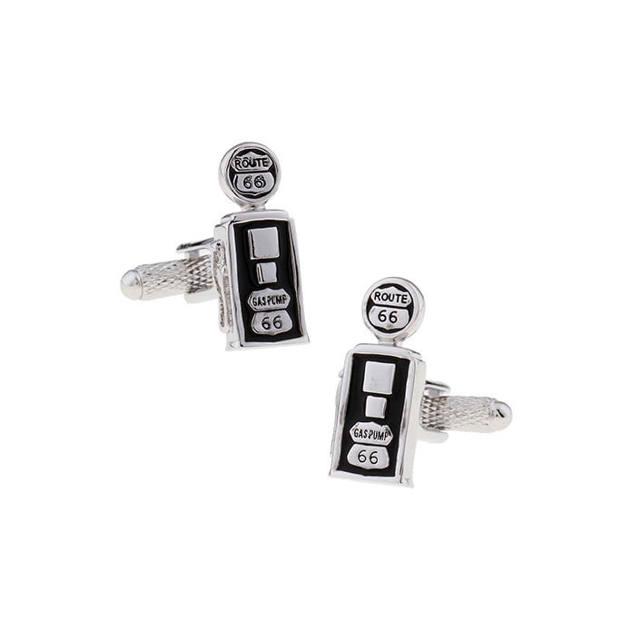 Gas Pump Cufflinks Brushed Silver Black Enamel Super Detailed Design Route 66 Highway Automobile Racing Cars Fuel Gas Image 1