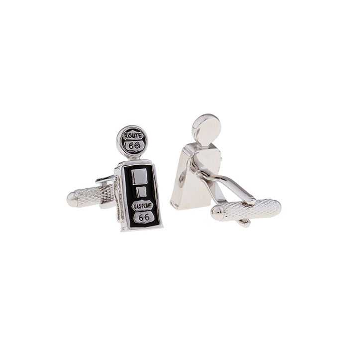 Gas Pump Cufflinks Brushed Silver Black Enamel Super Detailed Design Route 66 Highway Automobile Racing Cars Fuel Gas Image 2