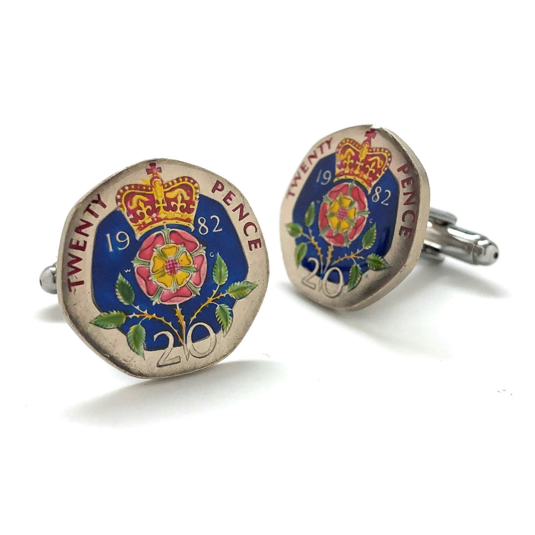 Birth Year Enamel Cufflinks British Coin Jewelry Royal Crown Blue Hand Painted England Jewelry World Cuff Links Twenty Image 2