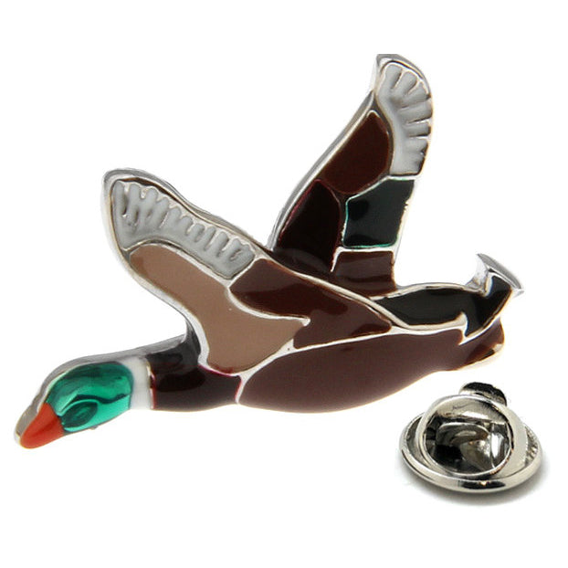 Flying Duck Enamel Pin Bird Lapel Pin Flying Mallard Duck Green Head Tie Tack Collector Pin 3D Design Duck Hunting Image 1