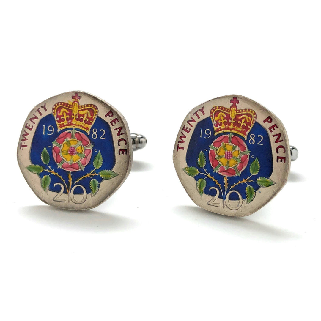 Birth Year Enamel Cufflinks British Coin Jewelry Royal Crown Blue Hand Painted England Jewelry World Cuff Links Twenty Image 4