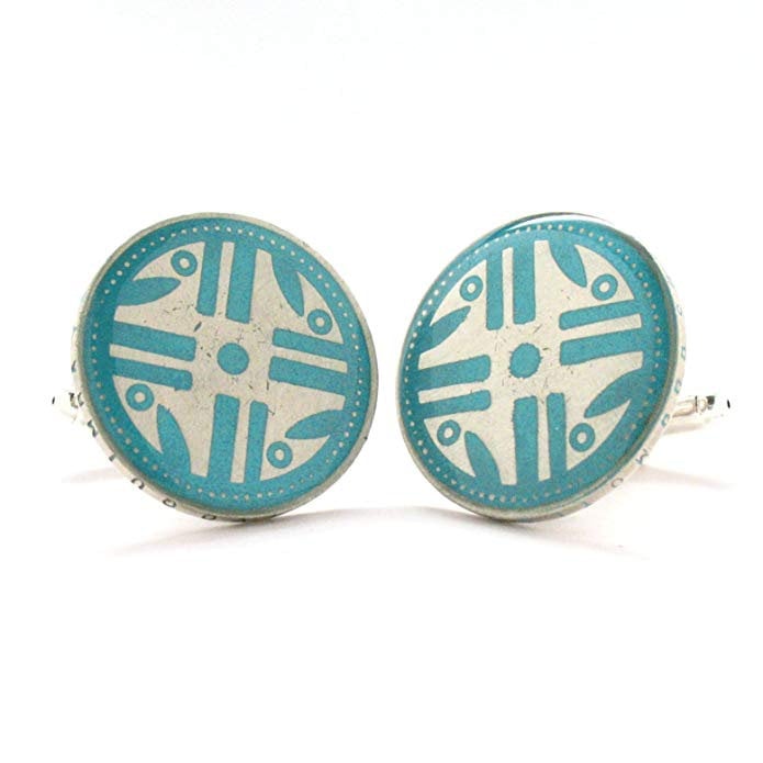 Enamel Cufflinks Native American Suit Vintage Antique Turquoise Indian Western South America Indigenous Tribal Navajo Image 1