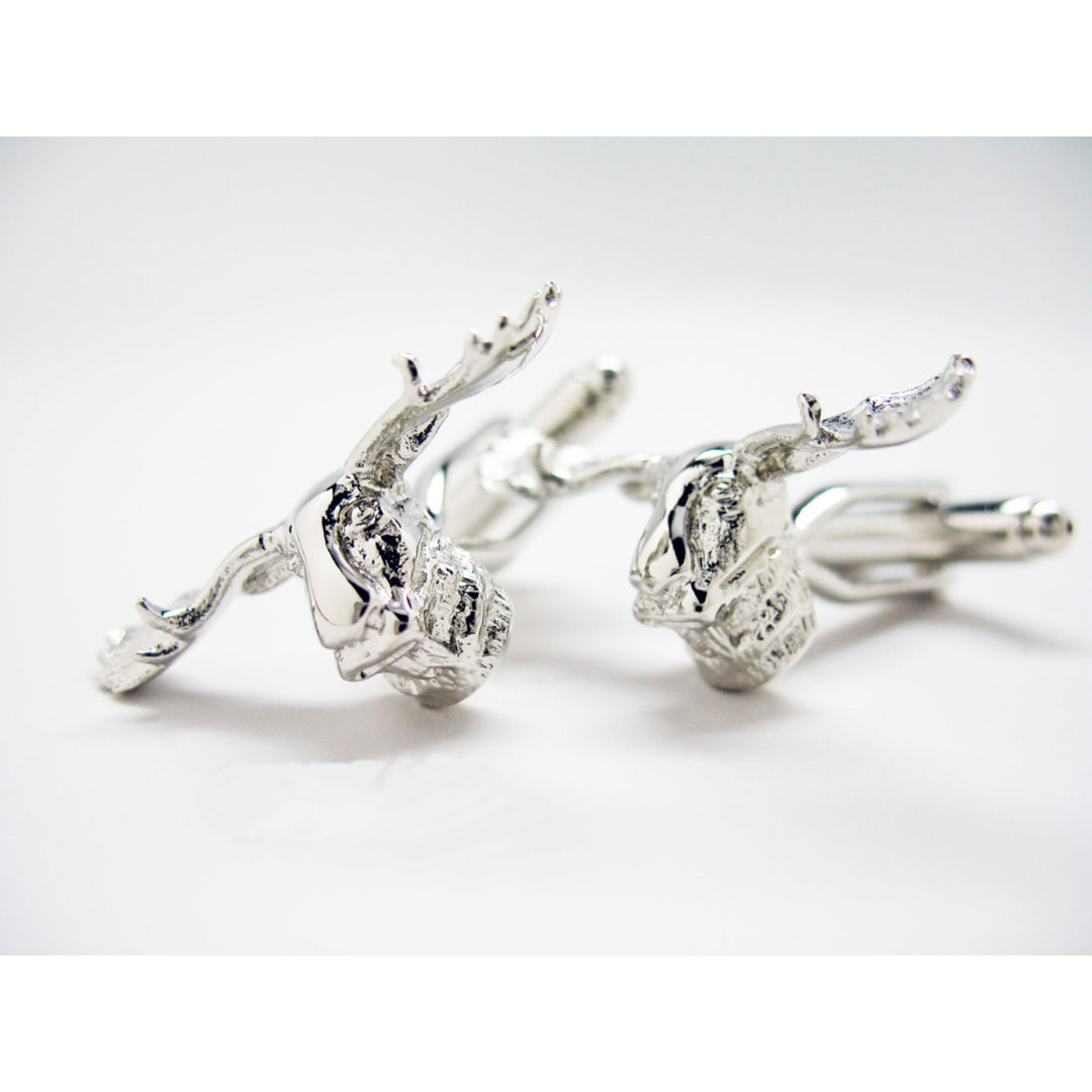 Moose Head Cufflinks Silver Tone Moose Fun Wear Hunters Hunting Cuff Links Image 1