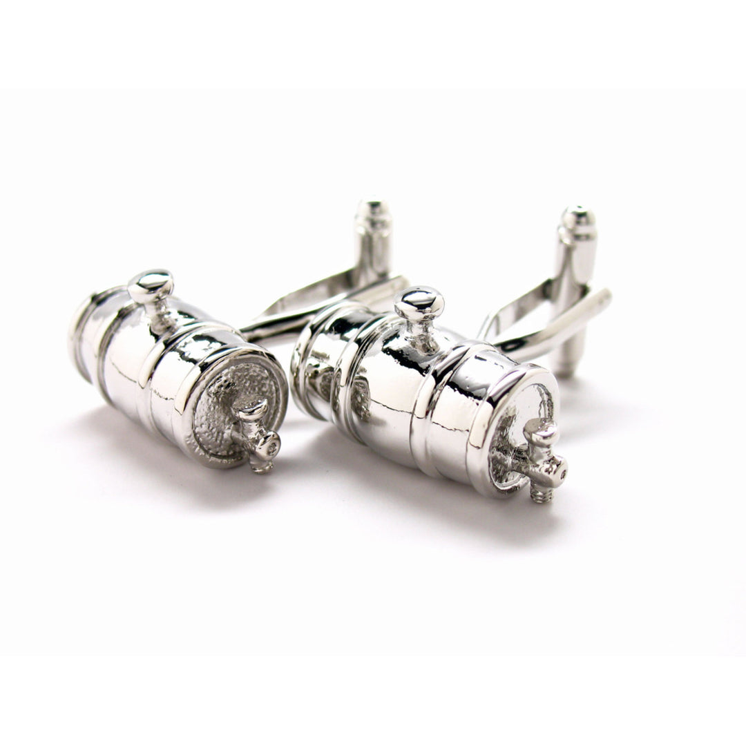 Wine Cask Cufflinks 3D Shiny Silver Tone Thick Cuff Links Beer Keg Whiskey Barrel Bootlegger Image 3