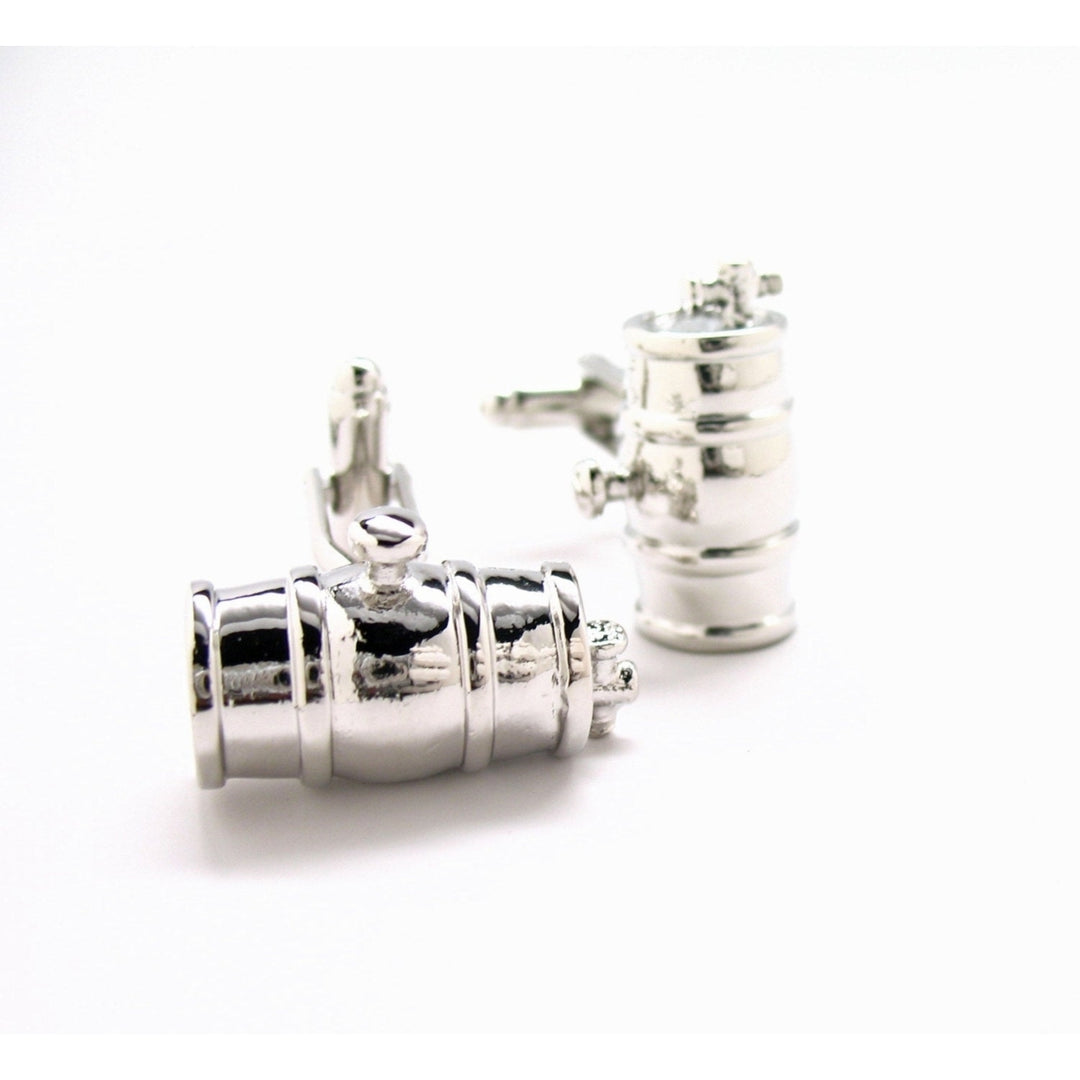 Wine Cask Cufflinks 3D Shiny Silver Tone Thick Cuff Links Beer Keg Whiskey Barrel Bootlegger Image 4