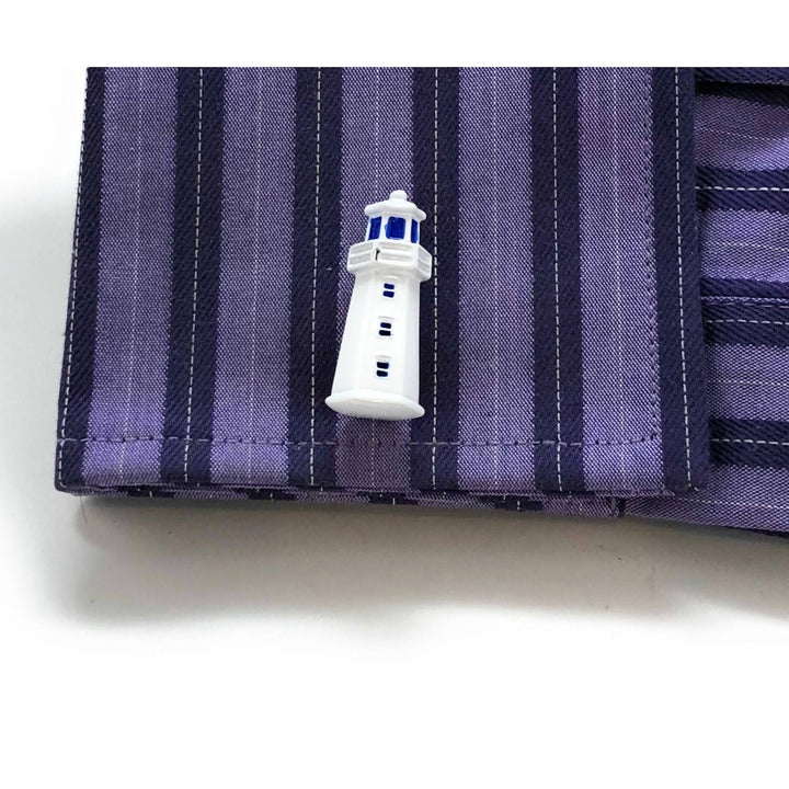 Lighthouse Cufflinks White Enamel 3D Details Safety Light Ocean Sea Boats Captain Cuff Links Comes with Gift Box Image 4