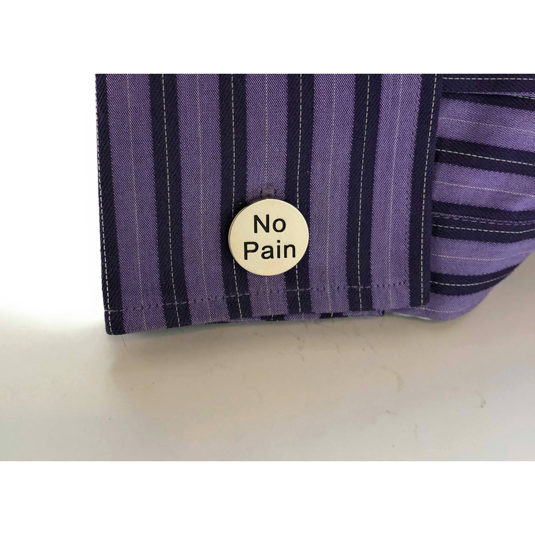 No Pain No Gain Cufflinks Silver Tone with Black Fun Party Cool Boss Cuff Links Comes with Gift Box Image 4