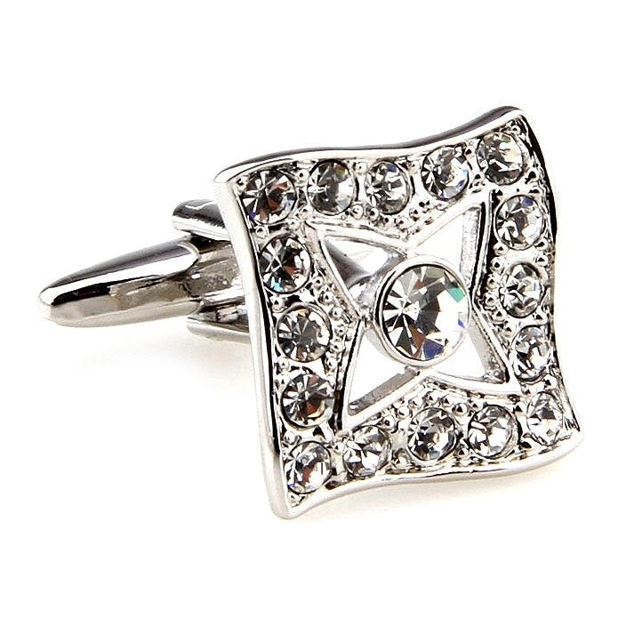 Silver Center Star Cufflinks Cut Crystals Formal Wear Cuff Links Cufflinks Image 1