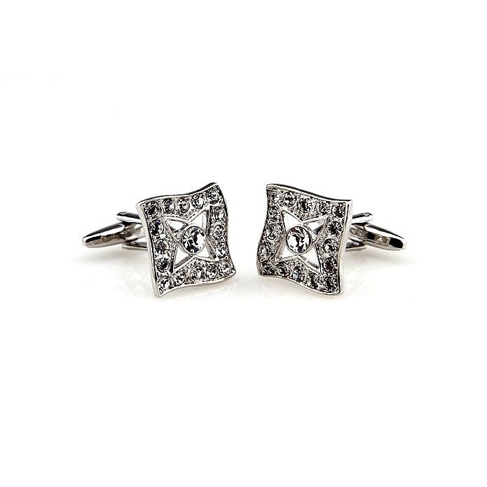 Silver Center Star Cufflinks Cut Crystals Formal Wear Cuff Links Cufflinks Image 3