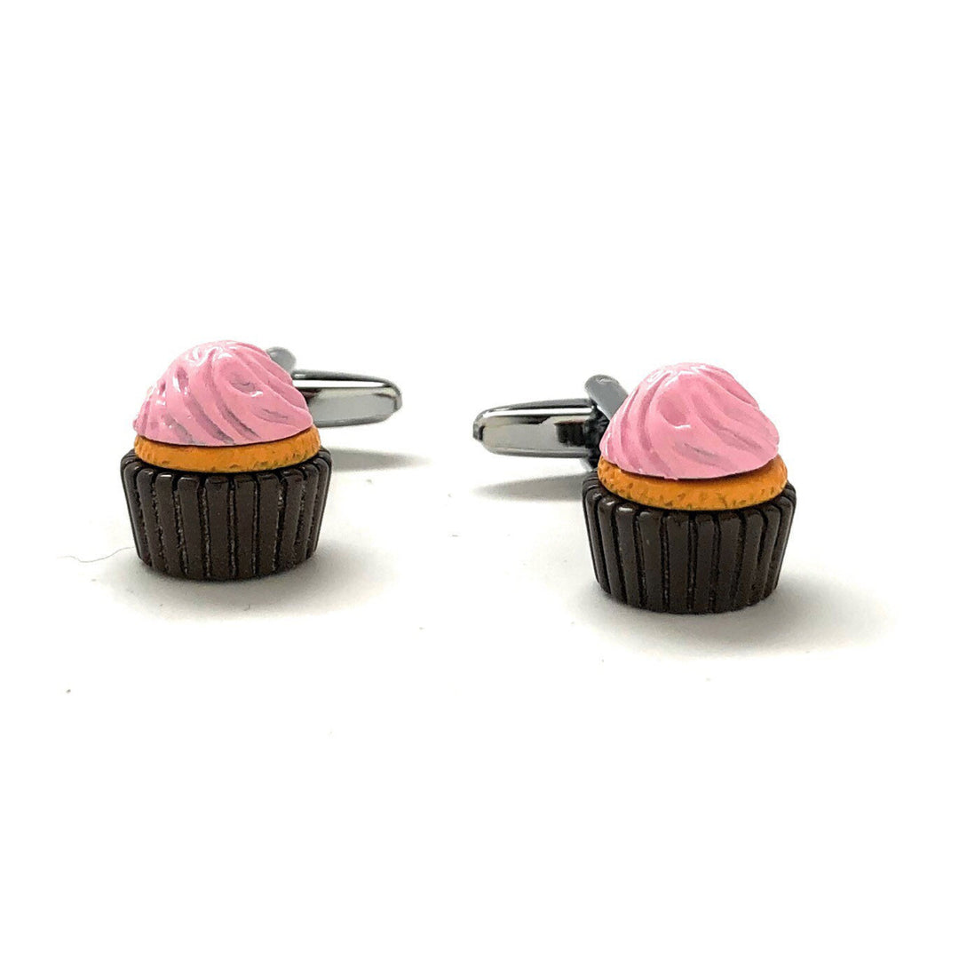 Pink Cupcake Cufflinks Bakery Cufflinks 3D Fun Tasty Cuff Links Cup Cake Food Fun Unique Novelty Cuffs Comes with Gift Image 1