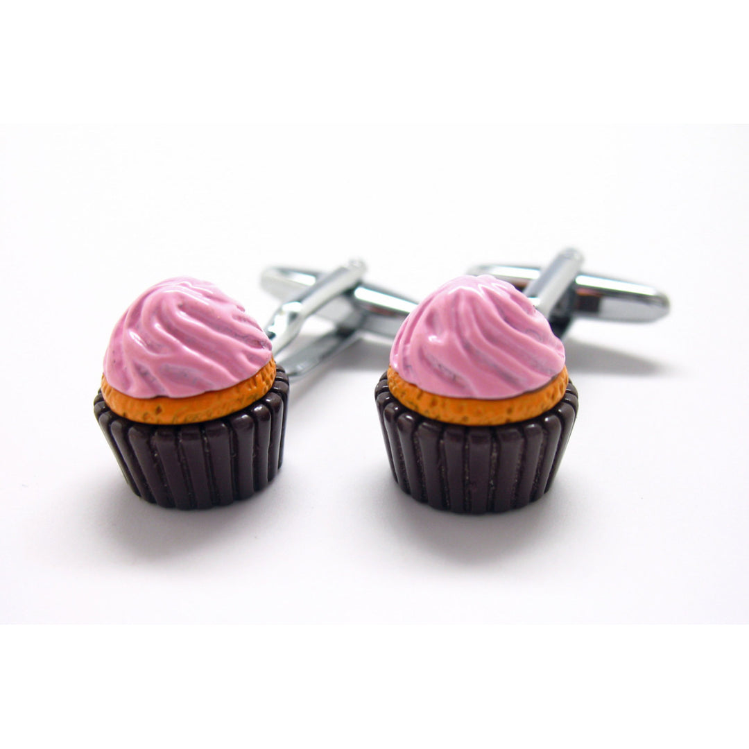 Pink Cupcake Cufflinks Bakery Cufflinks 3D Fun Tasty Cuff Links Cup Cake Food Fun Unique Novelty Cuffs Comes with Gift Image 2