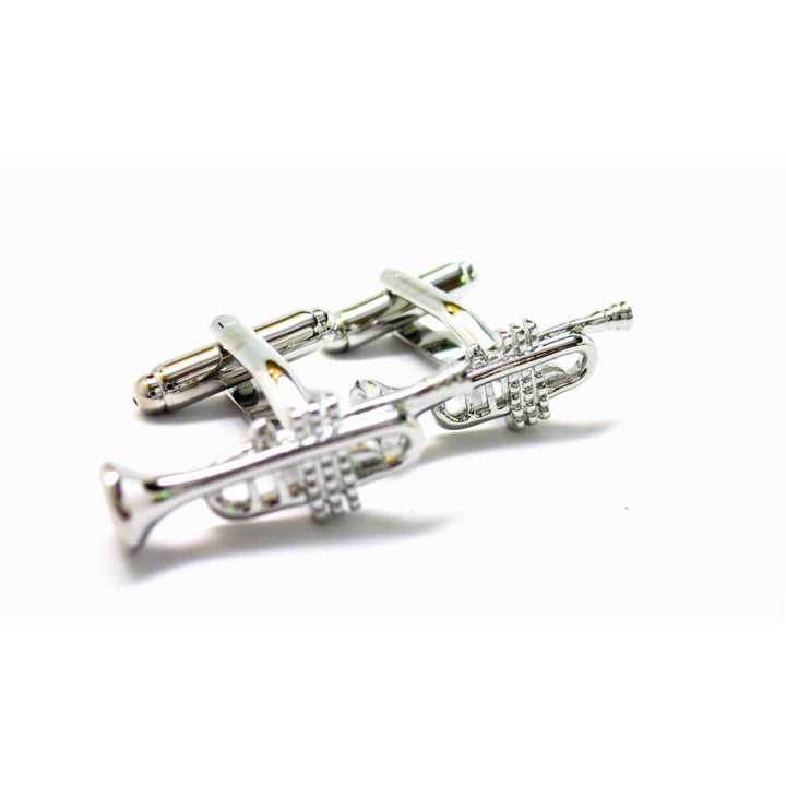 Silver Trumpet Cufflinks Band Fans Trumpet Music Players Conductors Silver Toned Cuff Links Image 4