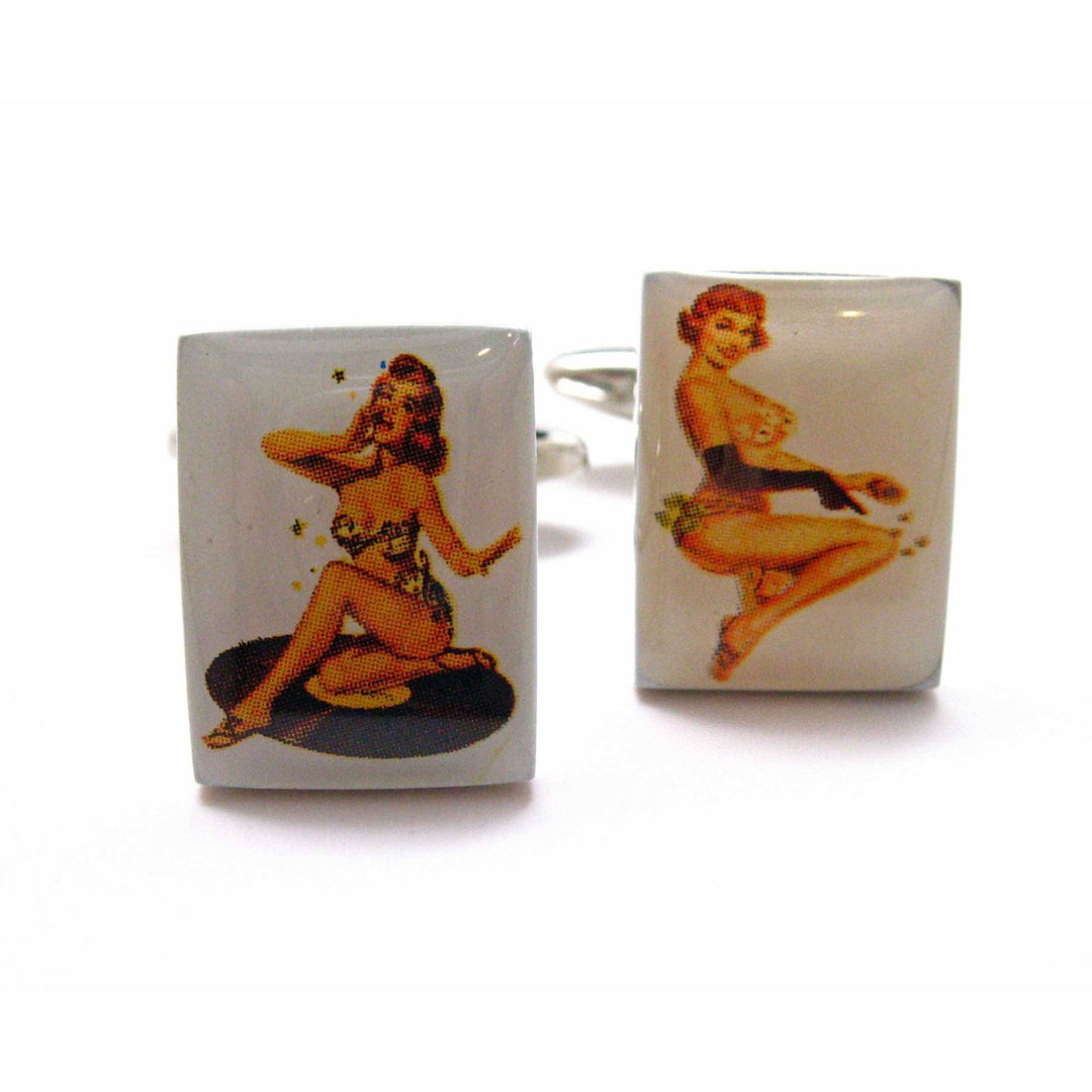 Barbara and Louise Pin Up Girls Cufflinks Retro Old School Pin Up Posters Cuff Links Glamor Girl Fun for Party Wear Image 1