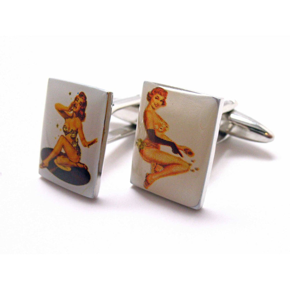 Barbara and Louise Pin Up Girls Cufflinks Retro Old School Pin Up Posters Cuff Links Glamor Girl Fun for Party Wear Image 2