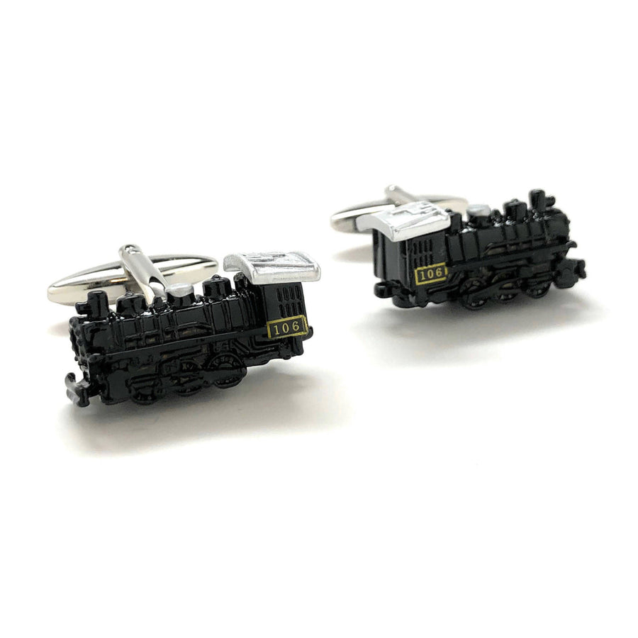 Locomotive Train Cufflinks Midnight Express Engine 106 Transportation Black Enamel 3-D Details Cool Fun Unique Cuff Image 1