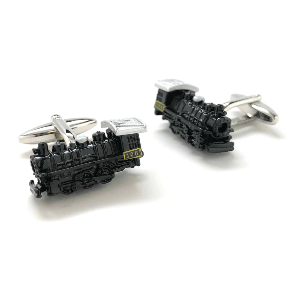 Locomotive Train Cufflinks Midnight Express Engine 106 Transportation Black Enamel 3-D Details Cool Fun Unique Cuff Image 2