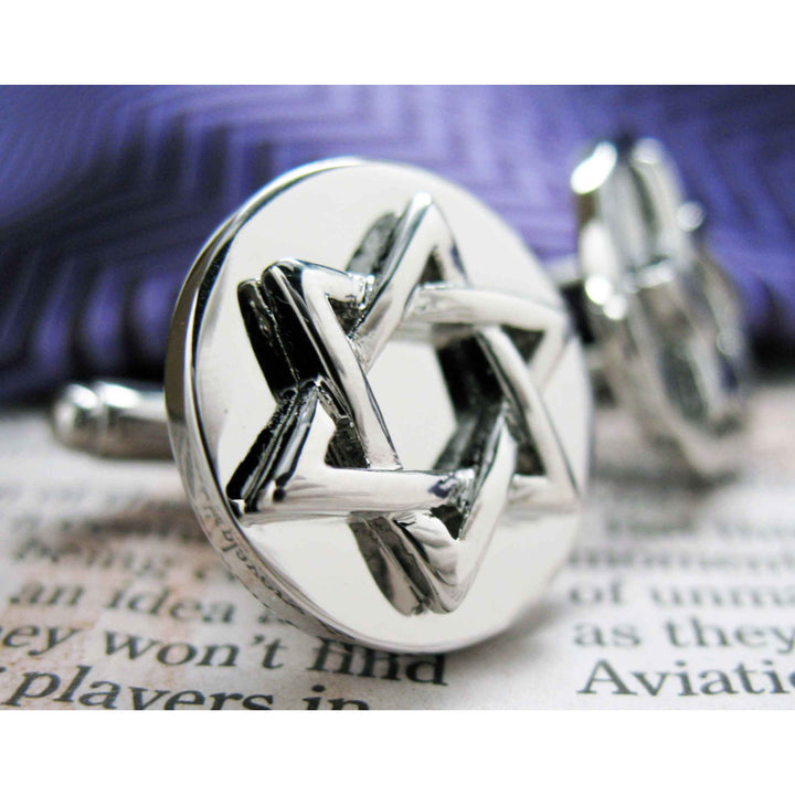 Star of David Cufflinks Jewish Religious Symbols Hanukkah Faith Bar Mitzvah Shield of David Magen David Silver Tone Cuff Image 2