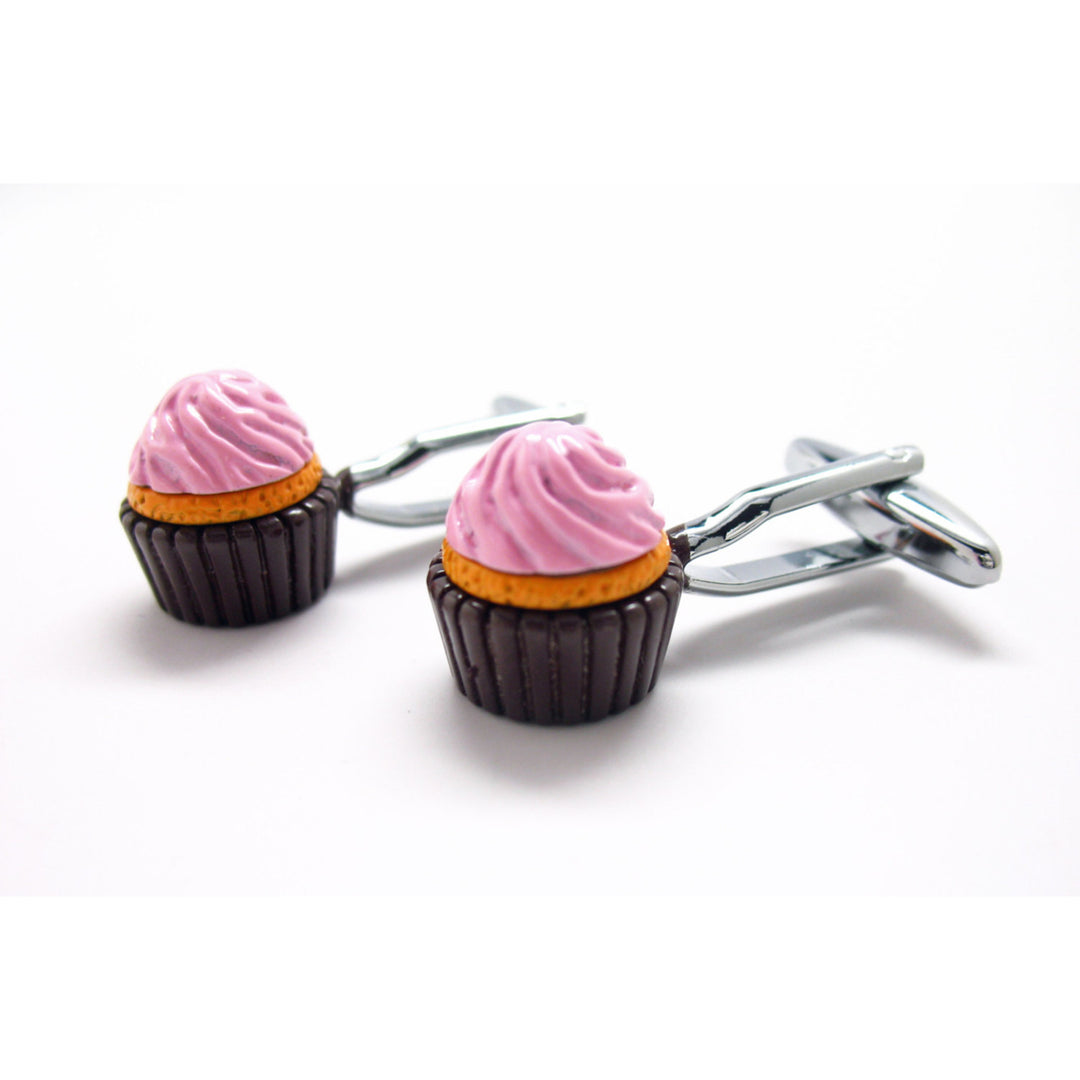 Pink Cupcake Cufflinks Bakery Cufflinks 3D Fun Tasty Cuff Links Cup Cake Food Fun Unique Novelty Cuffs Comes with Gift Image 4