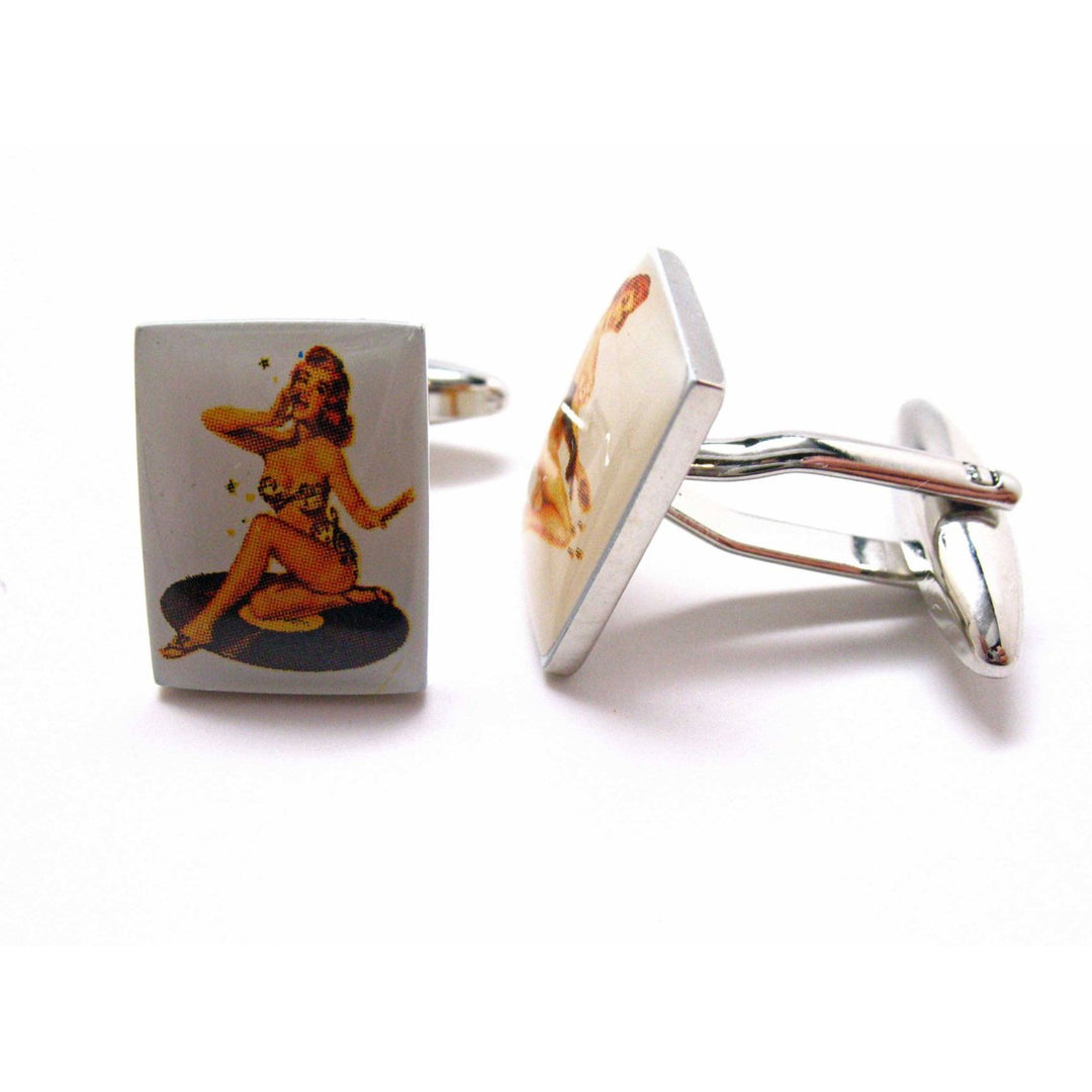 Barbara and Louise Pin Up Girls Cufflinks Retro Old School Pin Up Posters Cuff Links Glamor Girl Fun for Party Wear Image 3