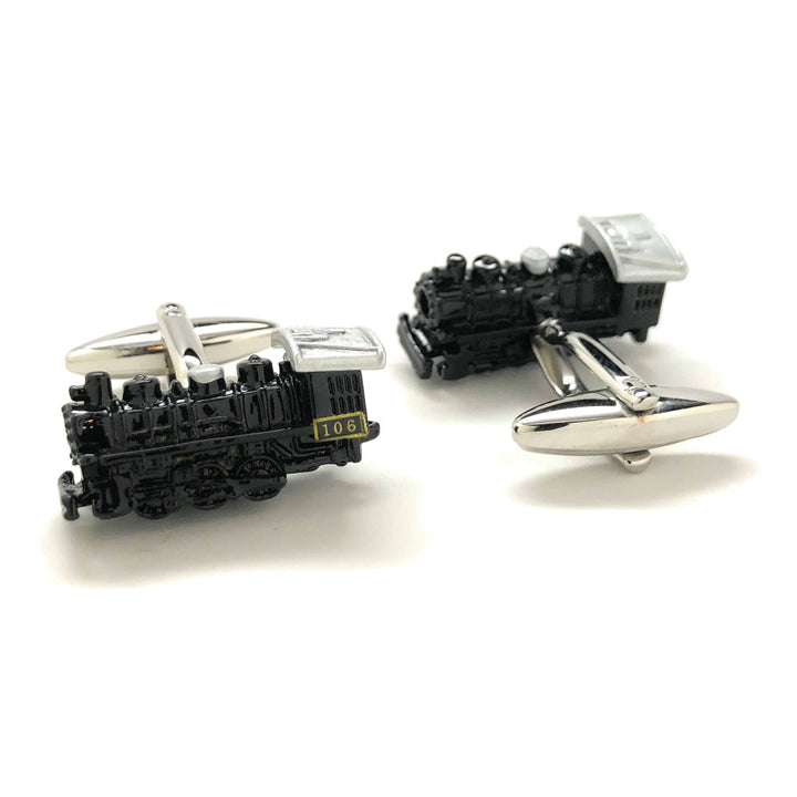 Locomotive Train Cufflinks Midnight Express Engine 106 Transportation Black Enamel 3-D Details Cool Fun Unique Cuff Image 3