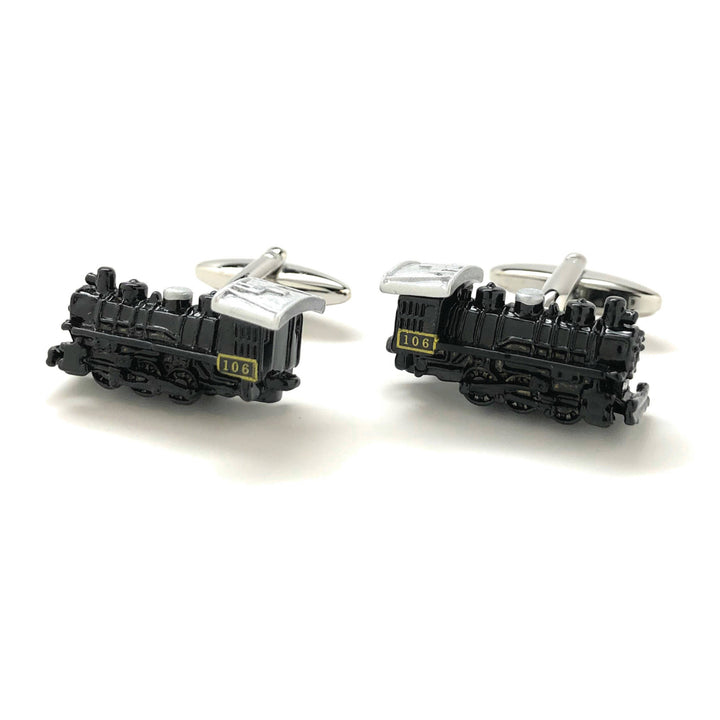 Locomotive Train Cufflinks Midnight Express Engine 106 Transportation Black Enamel 3-D Details Cool Fun Unique Cuff Image 4