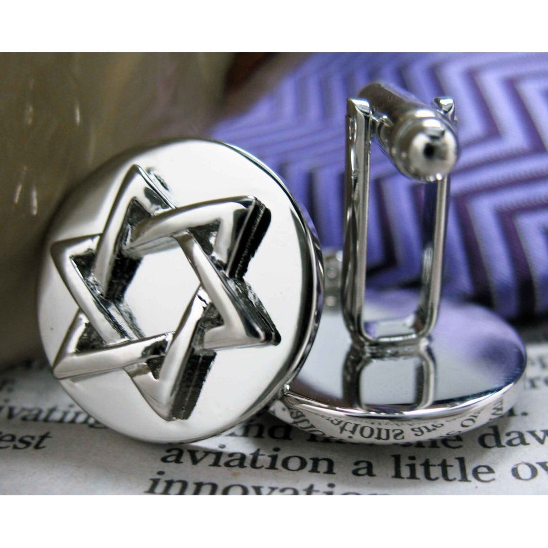 Star of David Cufflinks Jewish Religious Symbols Hanukkah Faith Bar Mitzvah Shield of David Magen David Silver Tone Cuff Image 3