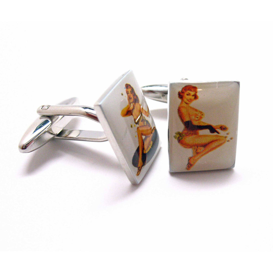 Barbara and Louise Pin Up Girls Cufflinks Retro Old School Pin Up Posters Cuff Links Glamor Girl Fun for Party Wear Image 4