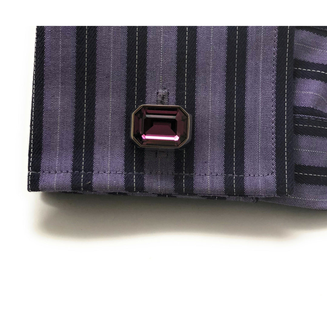 Beautiful Crystal Cut Cufflinks Maroon Color Purple Gem with Silver Accents Cuff Links Comes with Gift Box Image 4