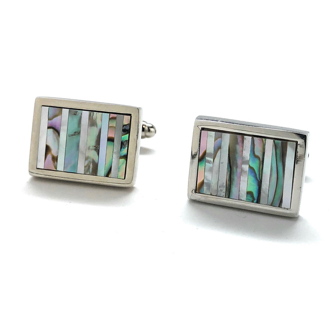 Abalone Shell Silver Trim Cufflinks Distinctive Look cross pattern cut Real Shell Cool Mother of Pearl Cuff Links Comes Image 4