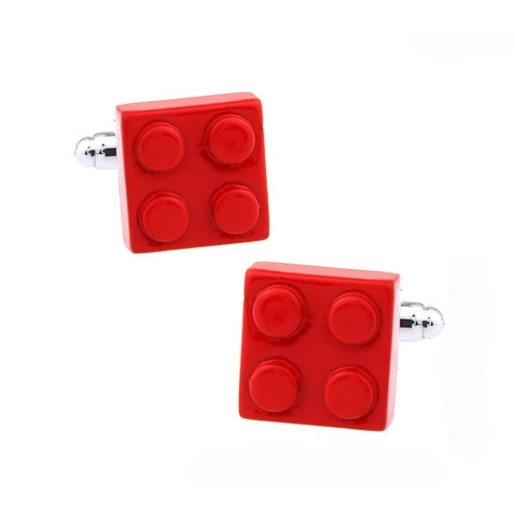 Red Block Cufflinks Bold Hot Red Brick Enamel Fun Game Piece Master Nerd Work Party Cuff Links Interlocking Toy Bricks Image 2