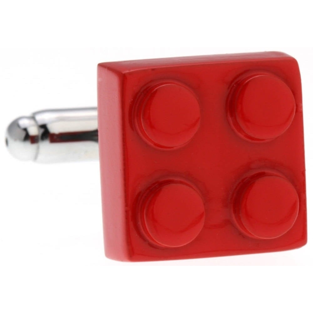 Red Block Cufflinks Bold Hot Red Brick Enamel Fun Game Piece Master Nerd Work Party Cuff Links Interlocking Toy Bricks Image 4