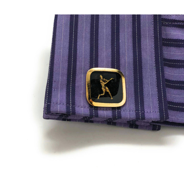 Antique Gold Tone Black Enamel Baseball Cufflinks Home Run Hitter Sport Champions Cool Cuff Links Comes with Gift Box Image 4