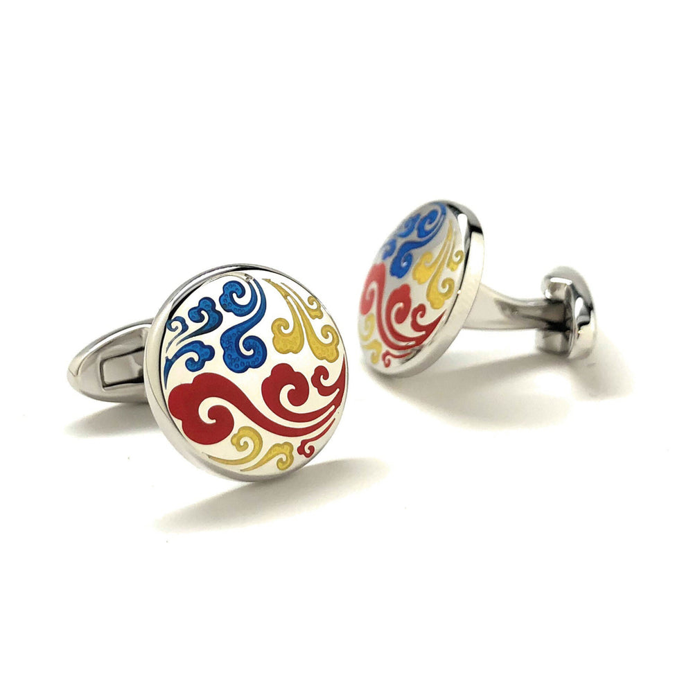 Asian Bloom Cufflinks Rim Round floral flower design One of a Kind Cuff Links Image 2