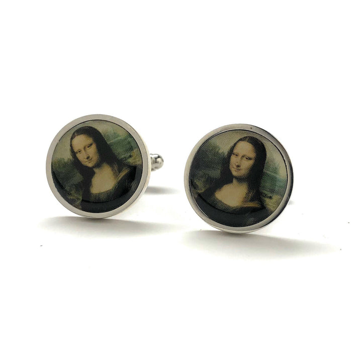 Mona Lisa Cufflinks Louvre in Paris Famous Art Work Leonardo da Vinci Fun Gifts for Him Art Lover Paintings Gifts for Image 4