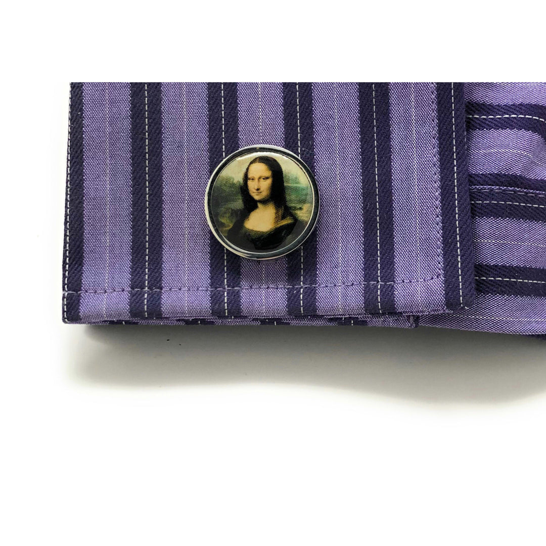 Mona Lisa Cufflinks Louvre in Paris Famous Art Work Leonardo da Vinci Fun Gifts for Him Art Lover Paintings Gifts for Image 4