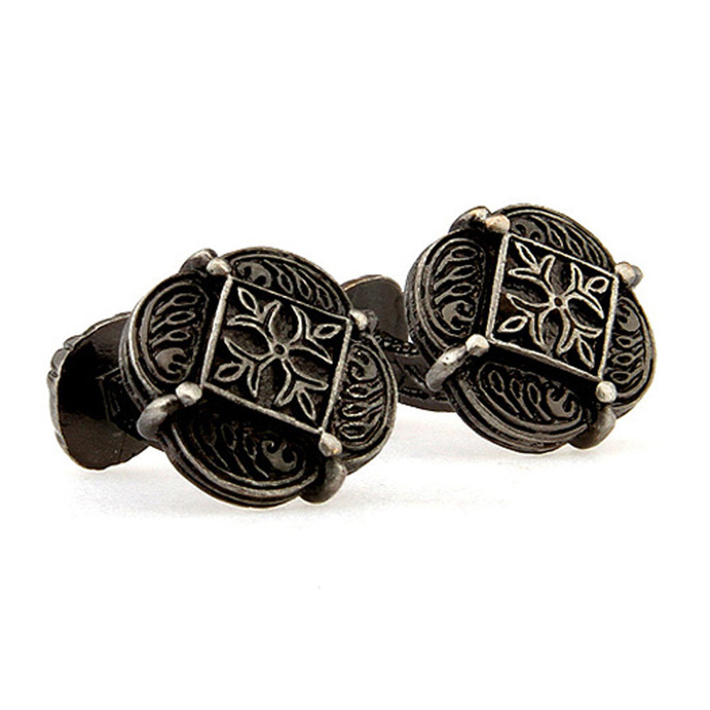 Designer Pewter Solid Post Cross Fleury Banded Scrolls Cufflinks Heavy Detailed Cuff Links Image 2