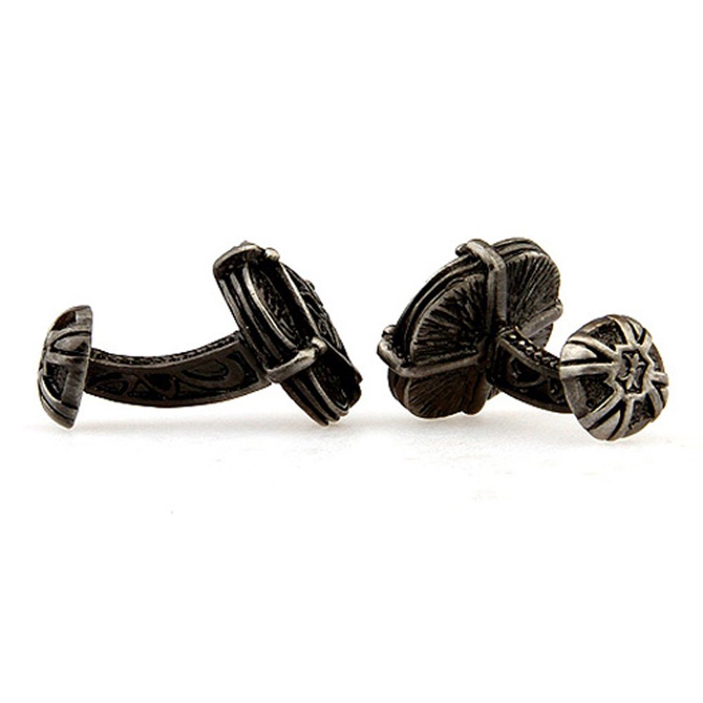 Designer Pewter Solid Post Cross Fleury Banded Scrolls Cufflinks Heavy Detailed Cuff Links Image 3