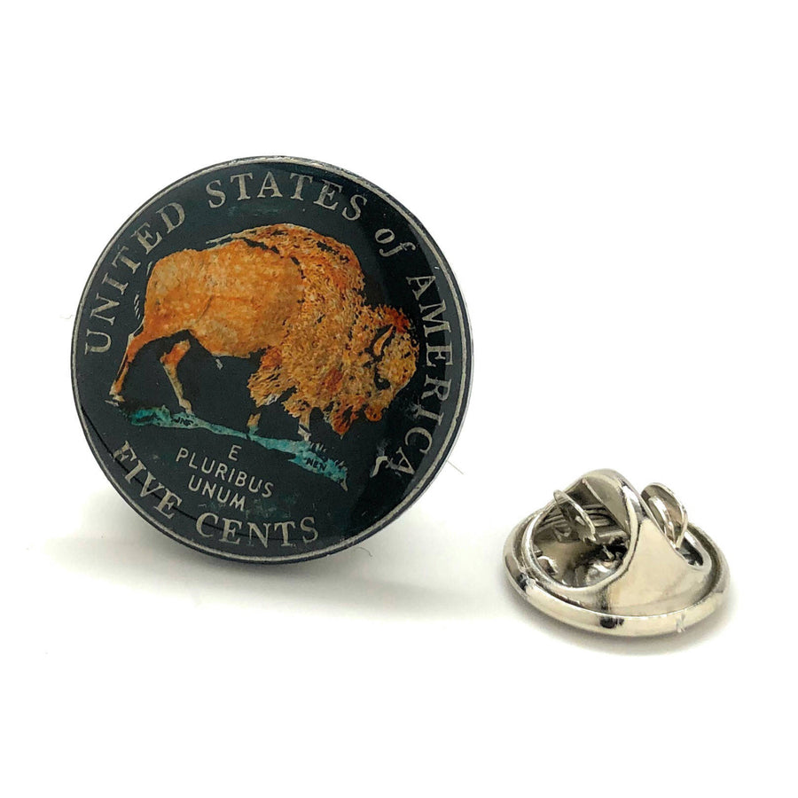 Enamel Pin Lapel Pin US Buffalo Nickel Enamel Coin Hand Painted Bison Tie Tack Pins Gifts for Dad Coins Missionary Image 1