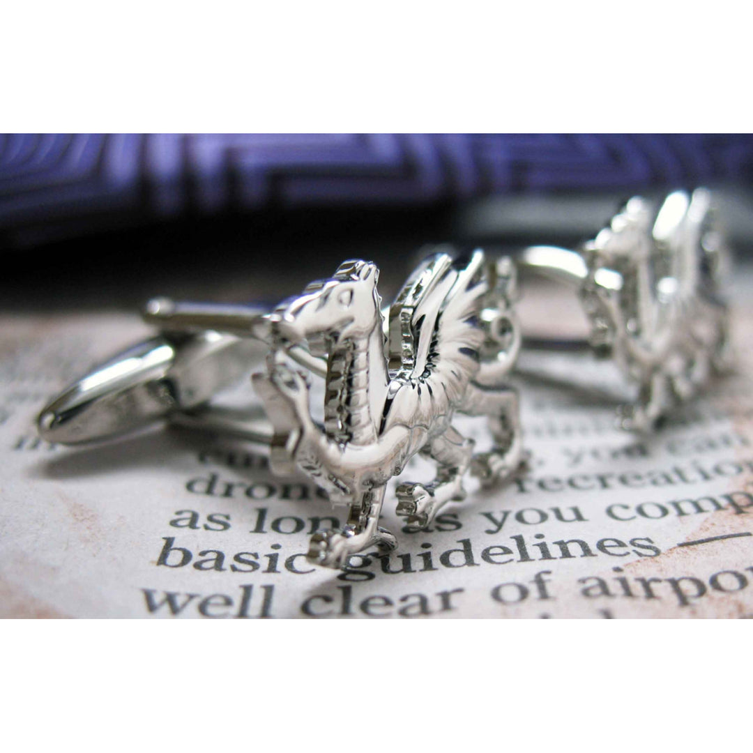 Silver Welsh Dragon Cufflinks Silver Tone Cut Out Cuff Links Image 3